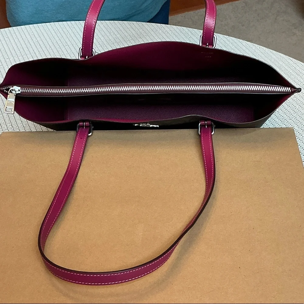 Coach Brown Signature Tote with Pink Trim and Tag - Picture 3 of 6